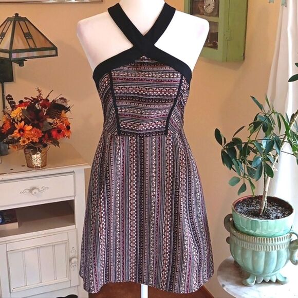 BCBGeneration Woven Fit and Flare Dress. Halter, Boho. - Picture 2 of 16